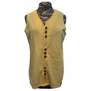 Vintage 90s Vest Yellow Button Up Knit Preppy Retro Granny Cottage‎ Cabin Boho S